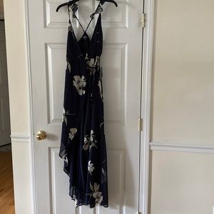 Navy Blue Floral Wrap Dress. Never worn. Tags included. Smoke-free home